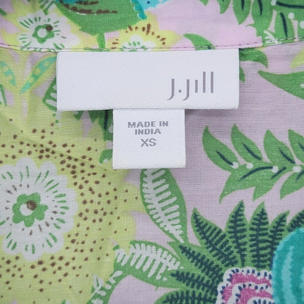 J Jill Womens XS Floral Button Front Blouse Cotton Silk‎ Green Purple - Picture 5 of 6